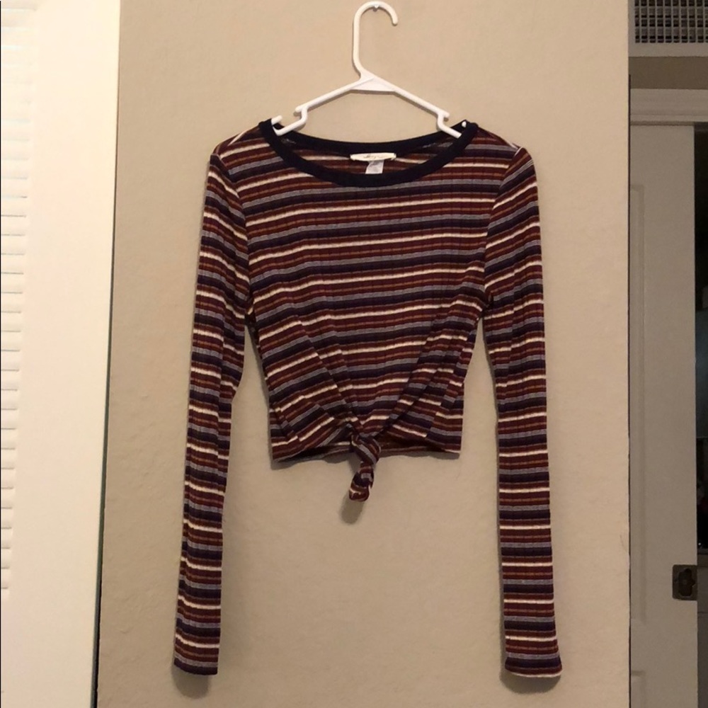 Striped Long-Sleeved Top with Tied Knot